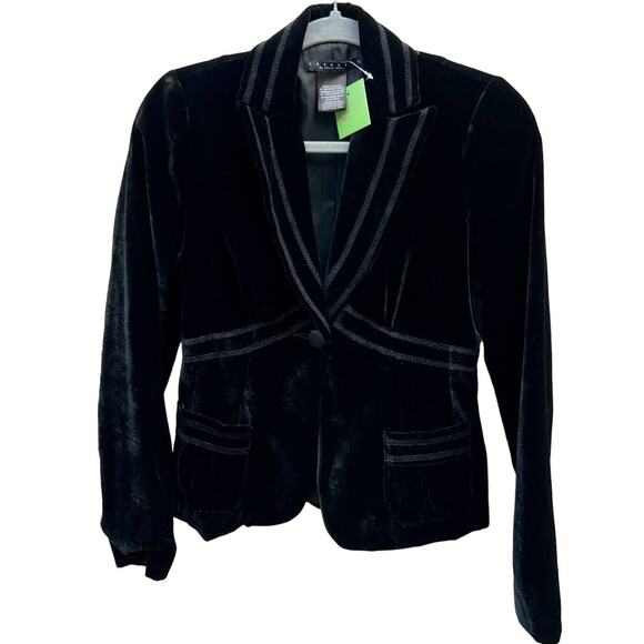 Laundry by Shelli Segal Velvet Button Front Blazer Jacket Black Womens 2 - Picture 1 of 7